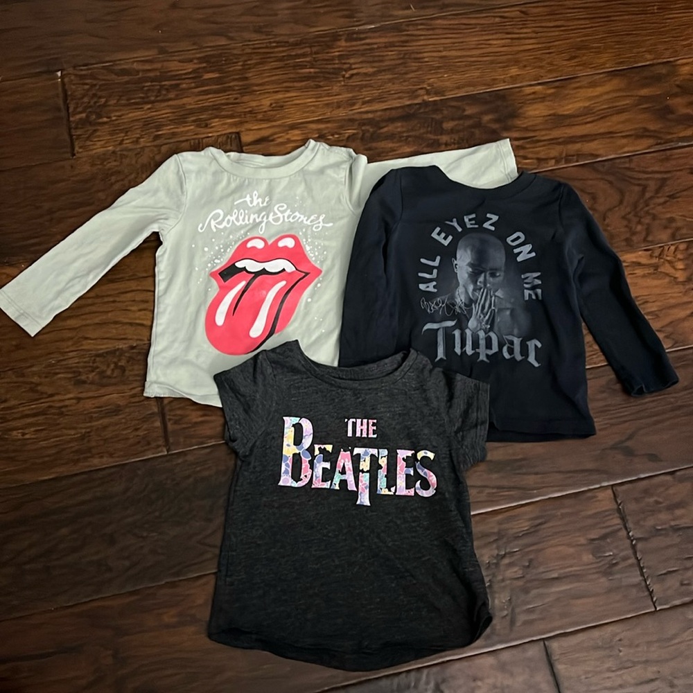 Baby girl 12 months band shirts 2pac Rolling Stones and beatles